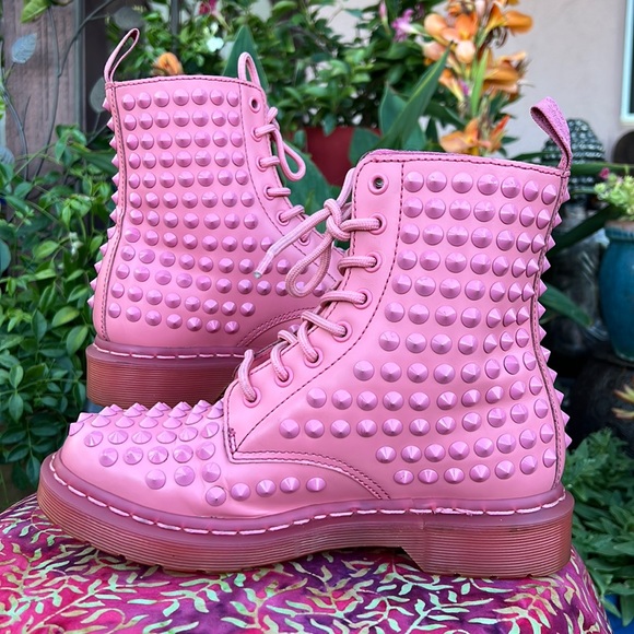 Dr. Martens Limited Edition Mono Pink Studded Spike Boots - Picture 6 of 16